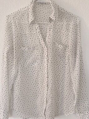 Express The Portofino Shirt White Black Star Print Button Down Blouse